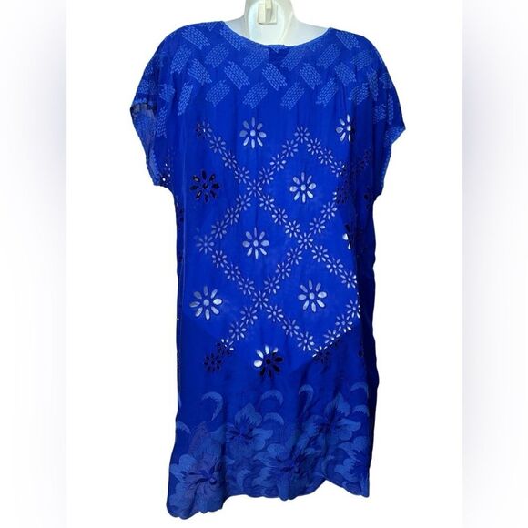 Johnny Was Cobalt Blue Sheer Eyelet Tunic Top - Picture 7 of 9